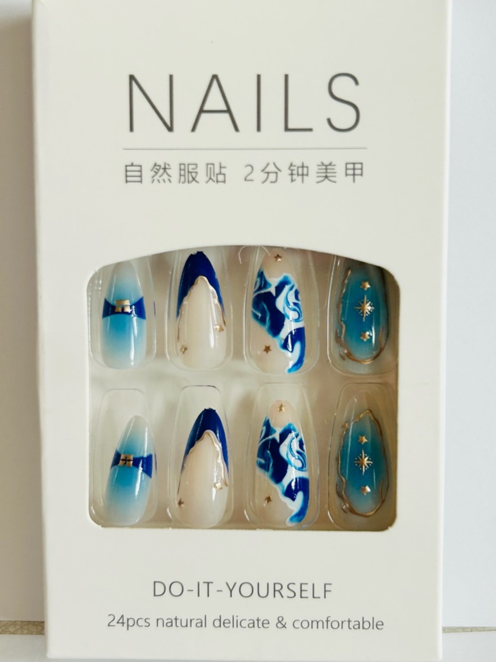 Blue Marble & Star Press-On Nails